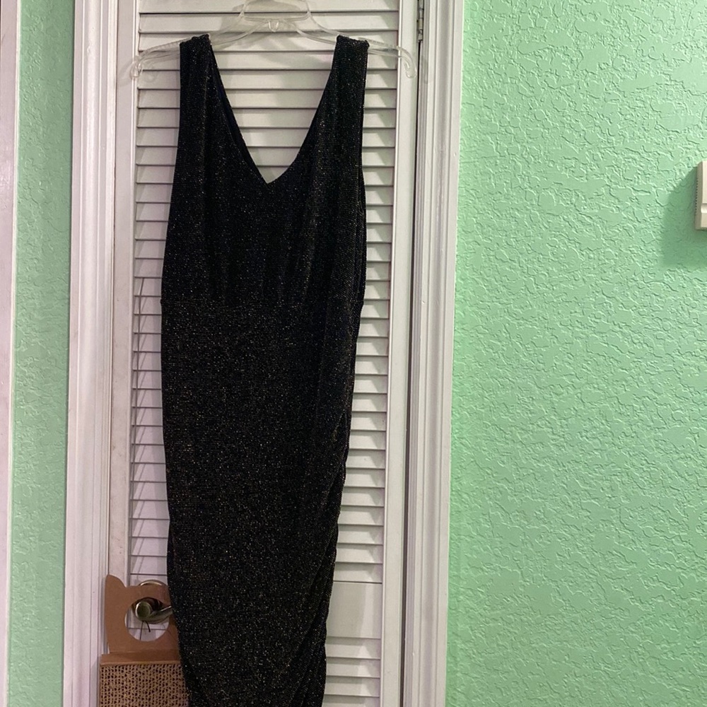 French Connection Womens V-Neckline Black Sparkly Midi Dress Medium